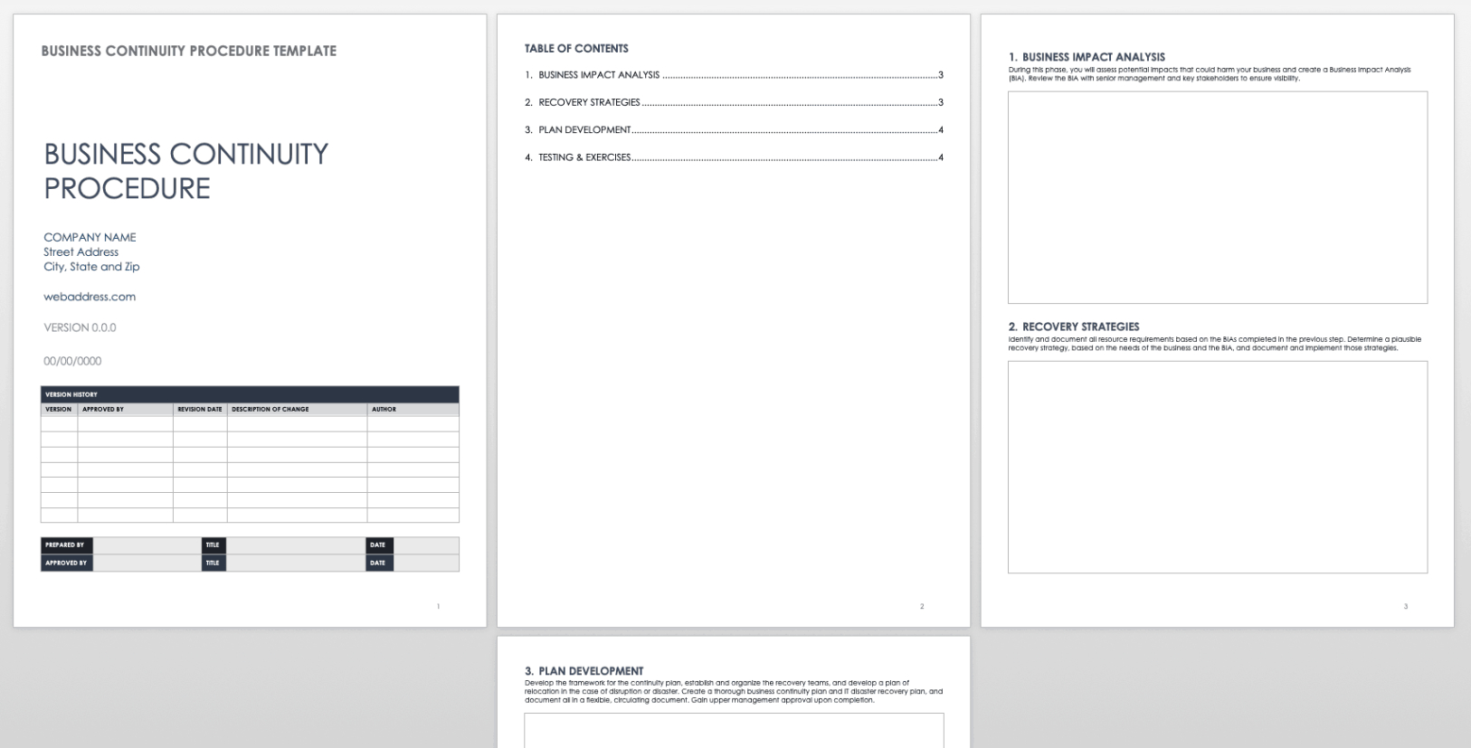 blank business continuity planning meeting template excel