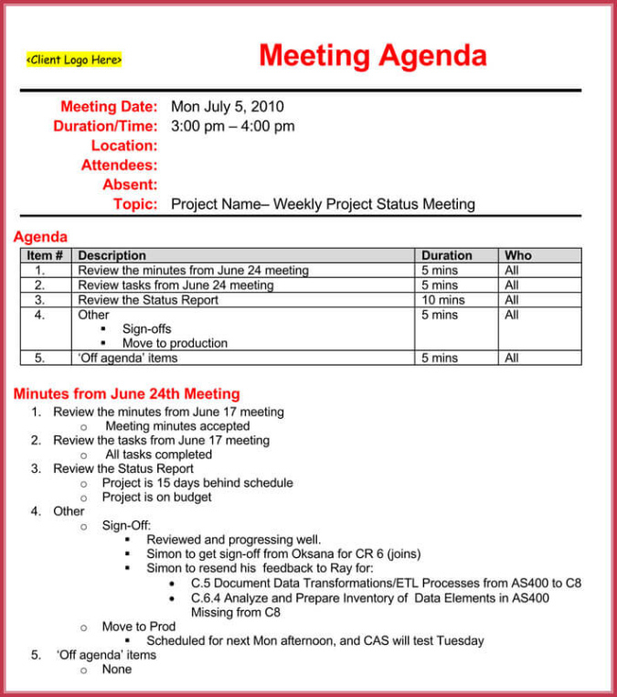 blank executive leadership team meeting template doc