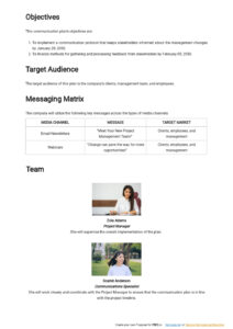 editable change management communication planning meeting template example