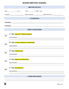 free printable board of directors meeting template example