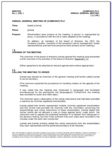 printable annual general shareholders meeting template excel