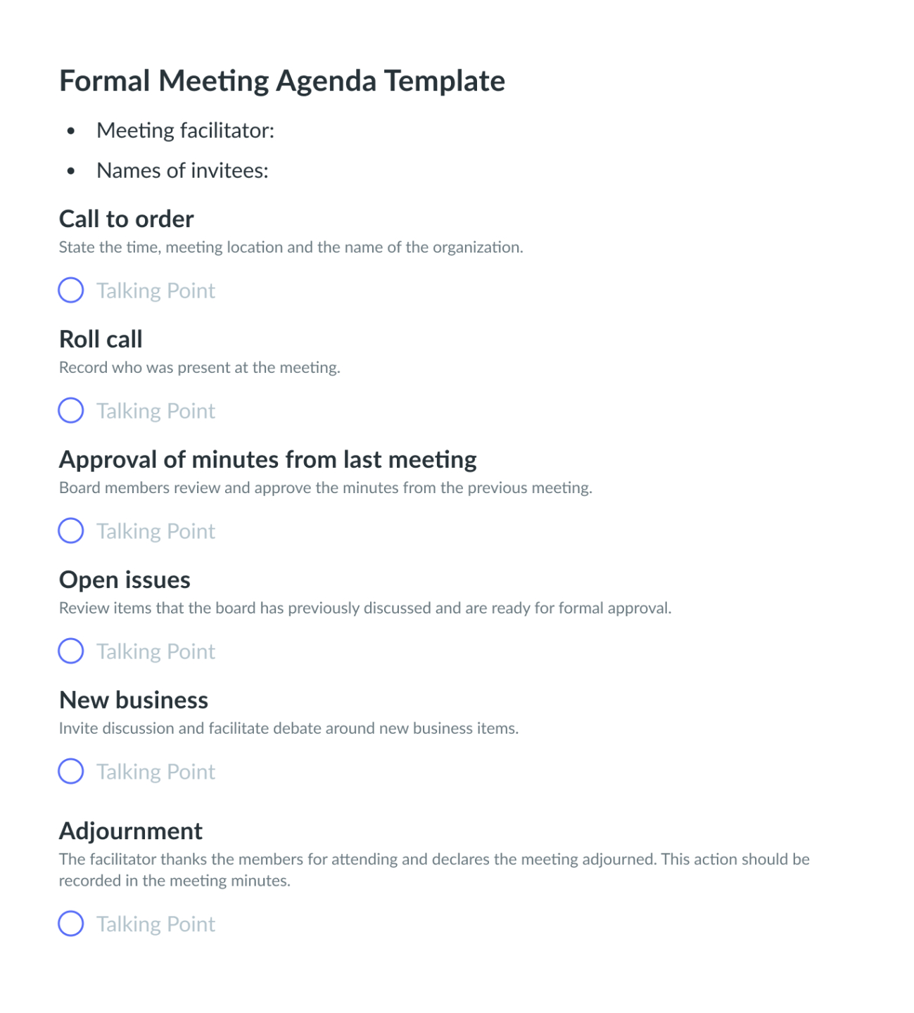 blank formal board meeting minutes template excel