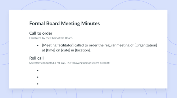 blank official board meeting minutes template sample