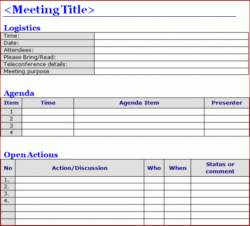 blank project manager meeting minutes template