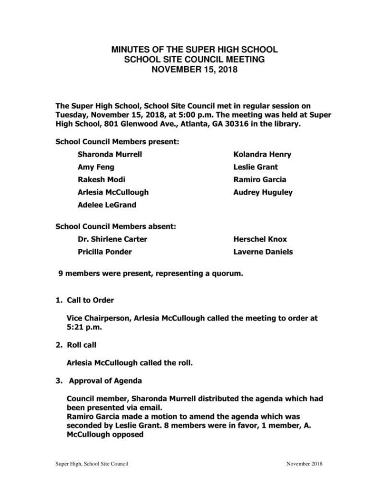 blank school board meeting minutes template word