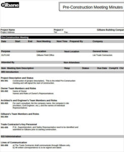 editable construction project meeting minutes template excel