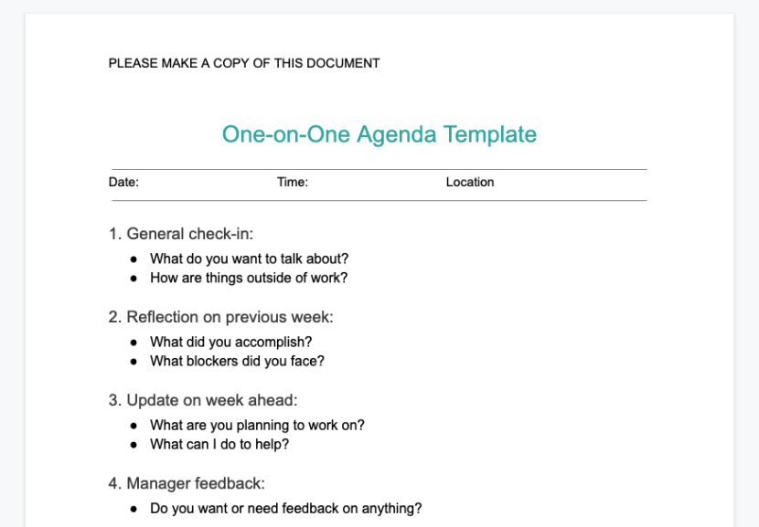 free blank first one on one meeting with employee template