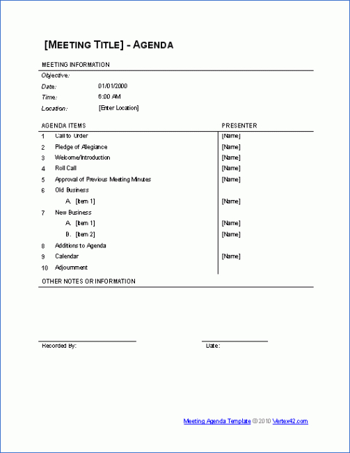 free blank food committee meeting template excel