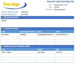 free blank project manager meeting minutes template word