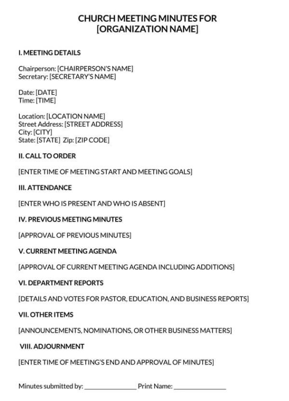 free editable church board meeting minutes template