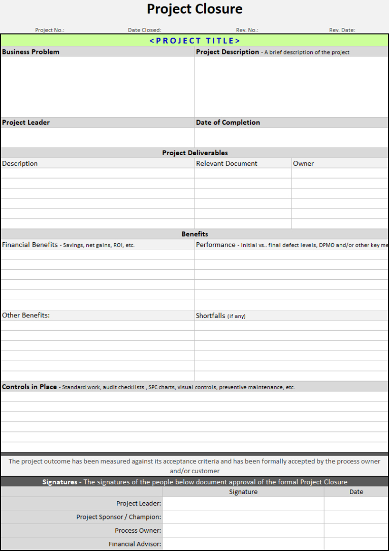 free editable project close out meeting template doc