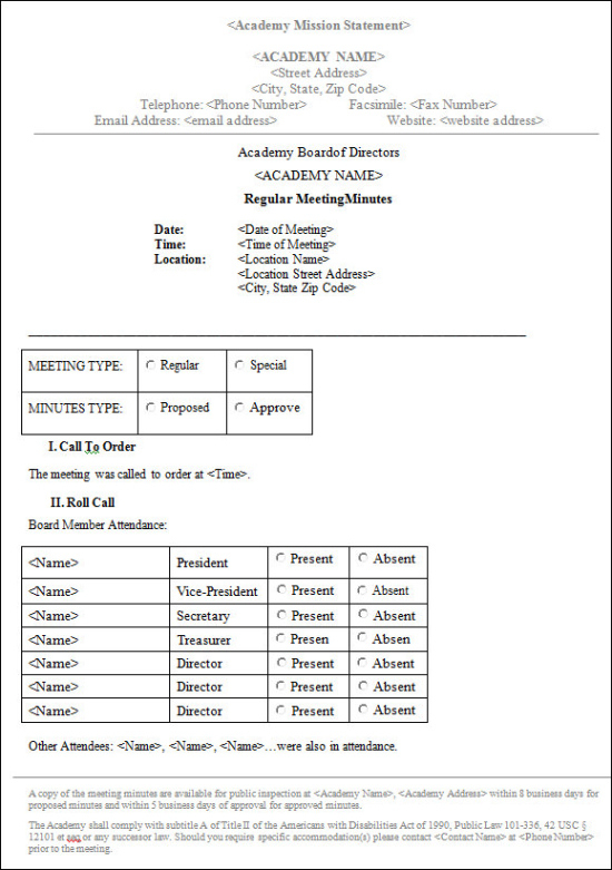 printable basic board meeting minutes template