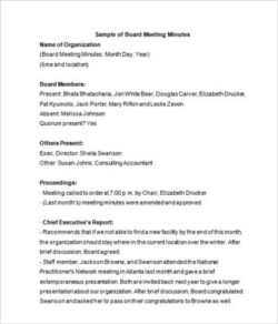 printable first board of directors meeting minutes template doc