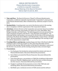 sample llc board meeting minutes template word