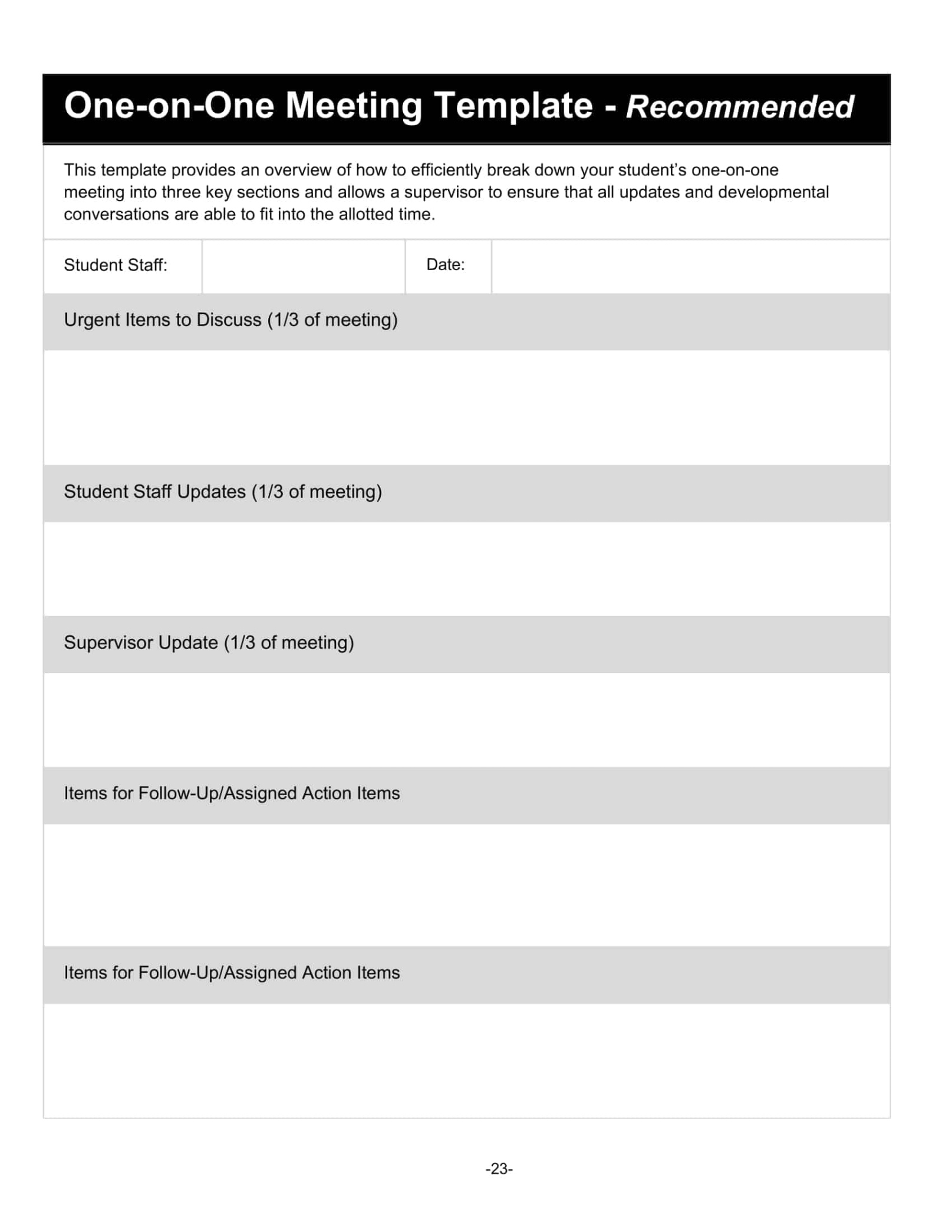 sample monthly one on one meeting template example