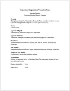 Blank Annual Corporate Meeting Minutes Template Word