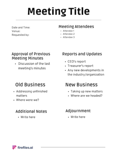 Blank Board Meeting Summary Template Excel