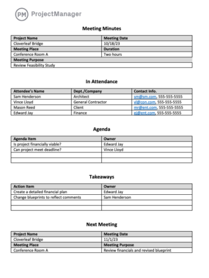 Blank Business Meeting Recap Template Sample