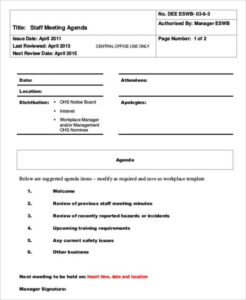 Blank Childcare Staff Meeting Minutes Template Sample