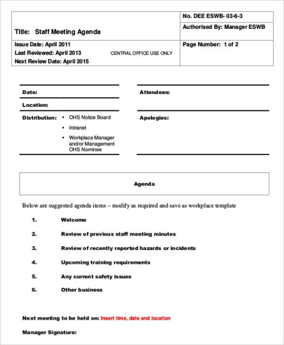 Blank Childcare Staff Meeting Minutes Template Sample