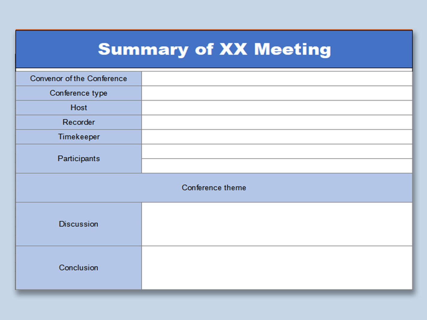 Blank Conference Call Meeting Summary Template