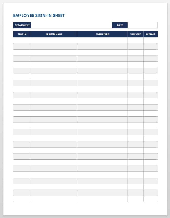 Blank Employee Meeting Sign In Sheet Template Example