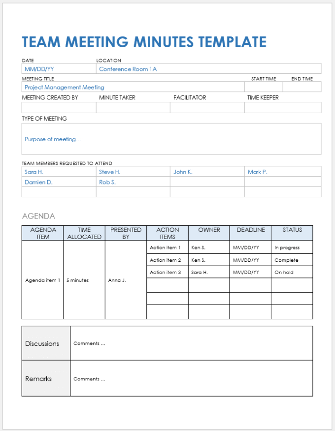 Blank Meeting Summary Action Items Template