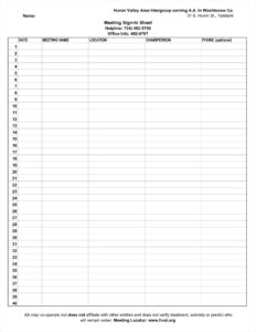 Blank Pre Bid Meeting Sign In Sheet Template Excel