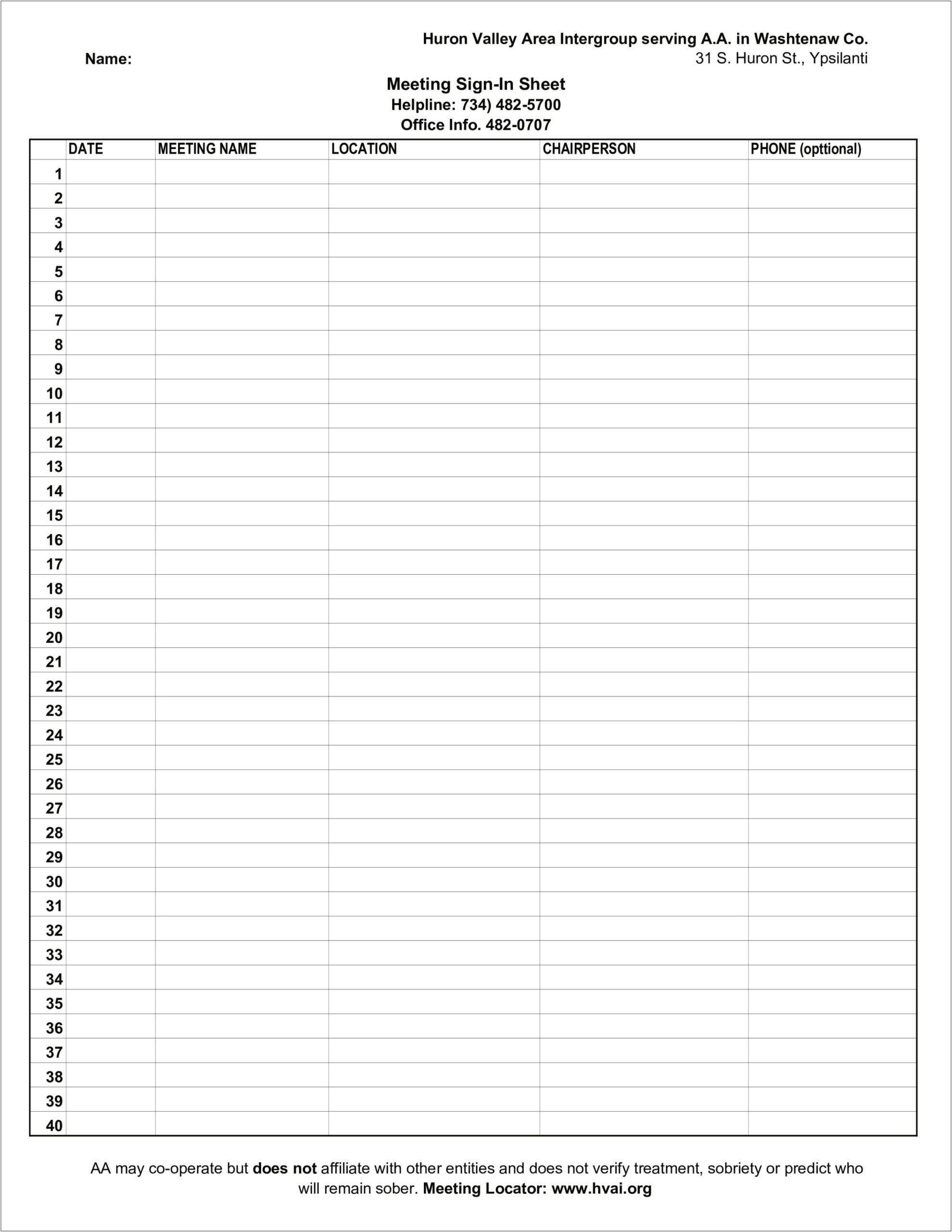 Blank Pre Bid Meeting Sign In Sheet Template Excel