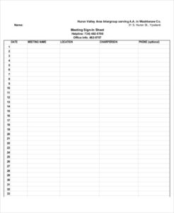 Editable Staff Meeting Sign In Sheet Template Excel