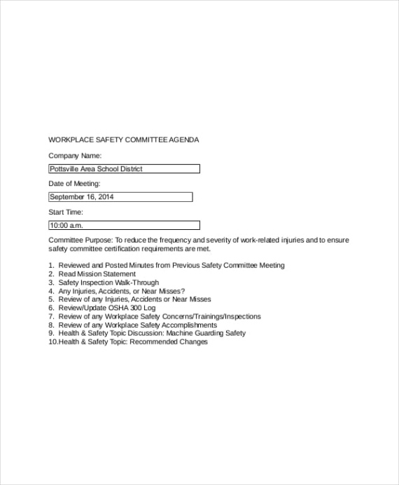 Free Blank Joint Occupational Health And Safety Committee Meeting Minutes Template Sample