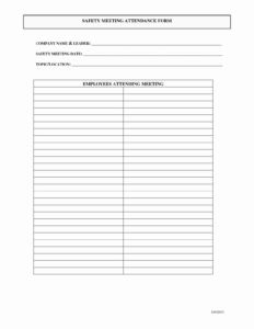 Free Blank Safety Meeting Sign In Sheet Template Sample