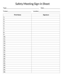 Free Blank Safety Meeting Sign In Sheet Template Word