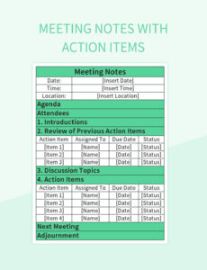 Free Editable Action Items Meeting Minutes Template Word