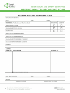 Free Editable Joint Worksite Health And Safety Committee Meeting Minutes Template Word