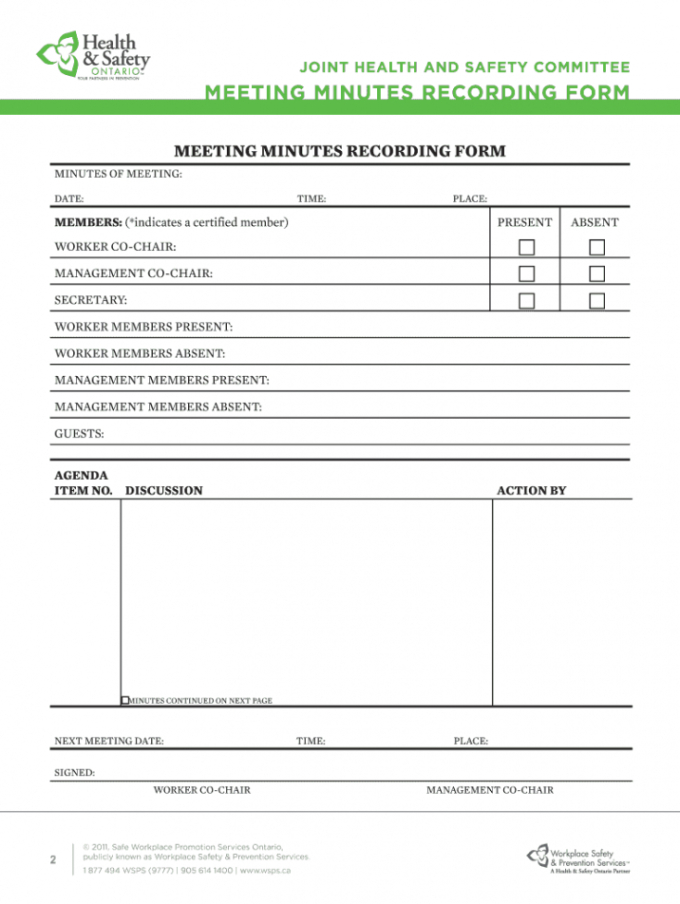 Free Editable Joint Worksite Health And Safety Committee Meeting Minutes Template Word