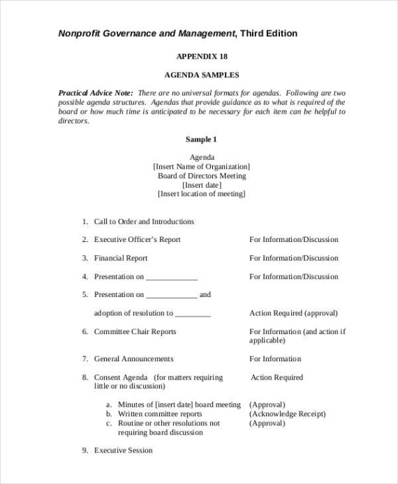 Free Editable Nonprofit Organization Board Meeting Minutes Template Sample