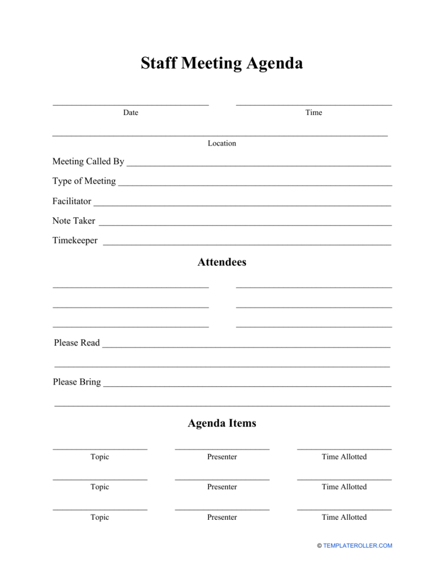 Free Printable All Staff Meeting Template Doc