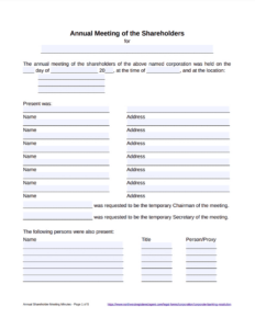 Free Printable Annual Corporate Meeting Minutes Template Example