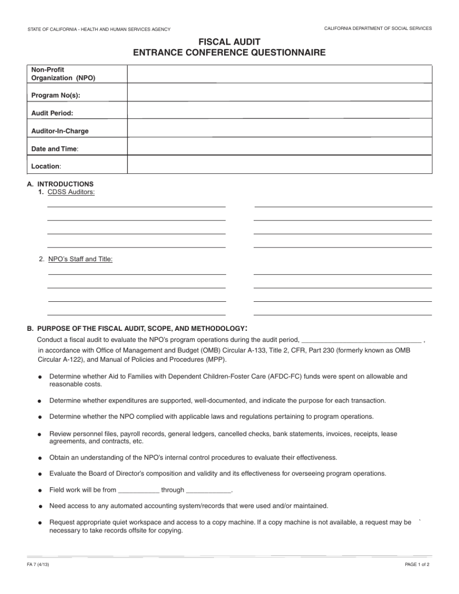 Free Printable Audit Entry Meeting Template Excel