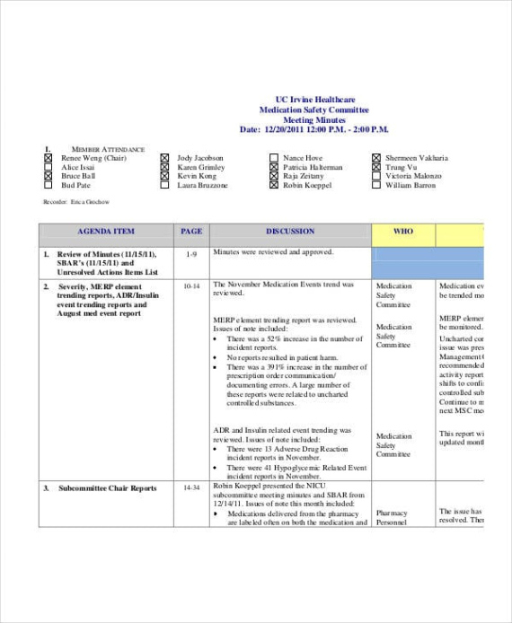 Free Printable Joint Occupational Health And Safety Committee Meeting Minutes Template Example