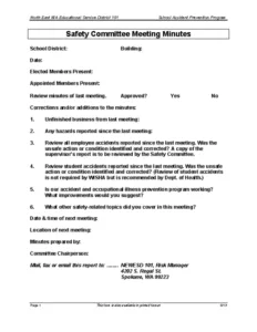 Free Printable Joint Occupational Health And Safety Committee Meeting Minutes Template Word