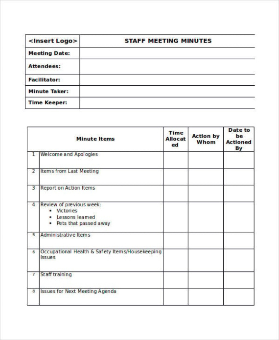 Free Printable Meeting Summary Action Items Template Sample