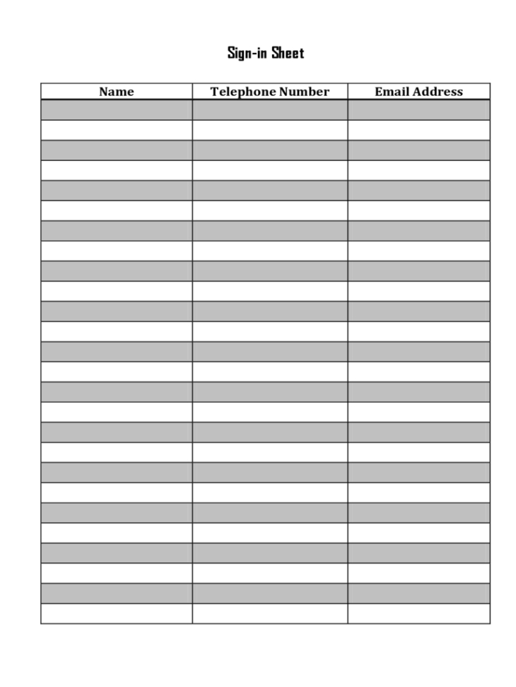 Free Printable Staff Meeting Sign In Sheet Template Sample