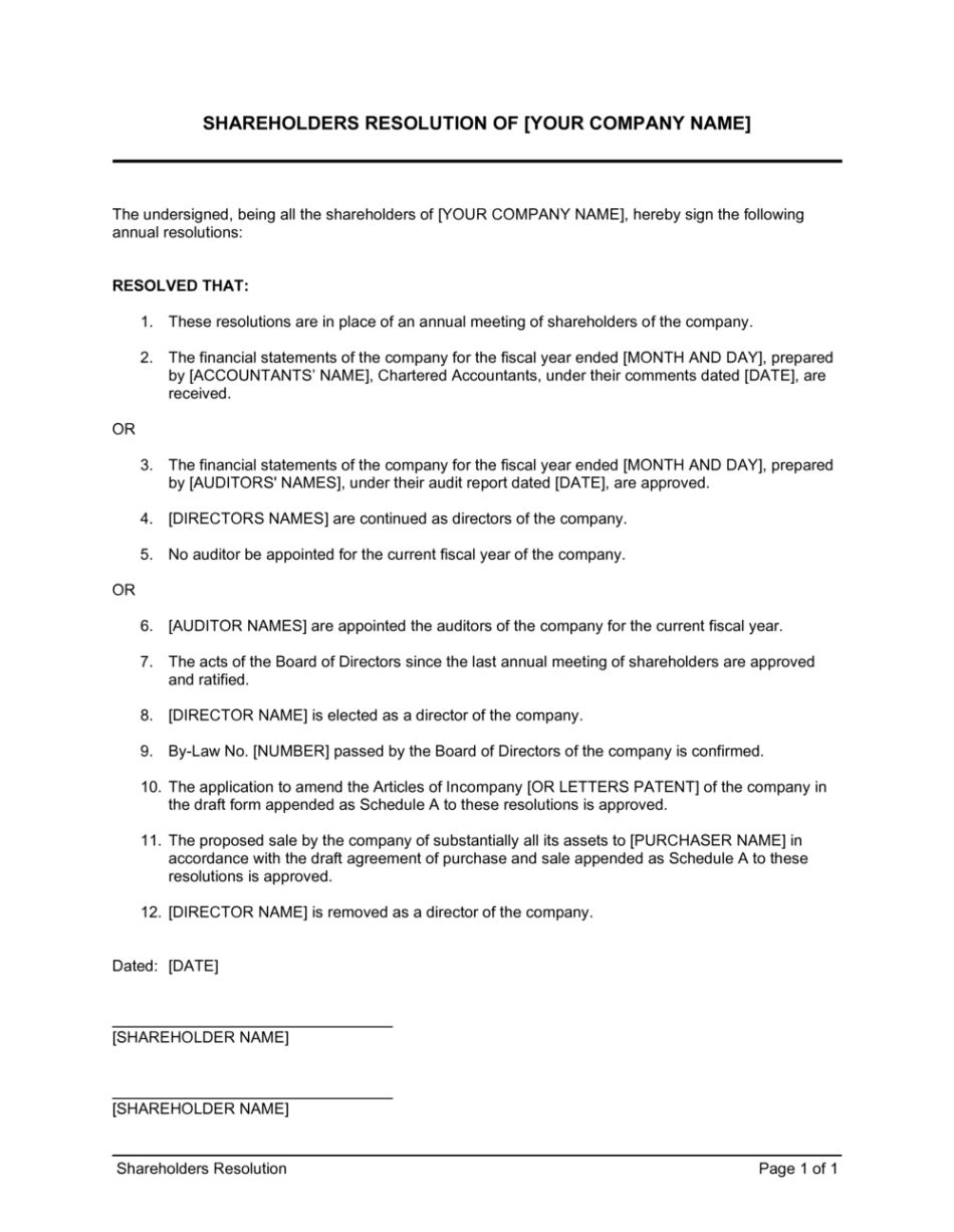 Free Sample Annual General Meeting Resolution Template Doc