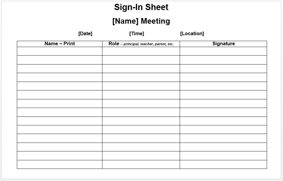 Free Sample Business Meeting Sign In Sheet Template Doc