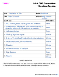 Free Sample Joint Occupational Health And Safety Committee Meeting Minutes Template Excel