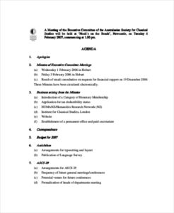 Free Sample Sports Club Committee Meeting Agenda Template Pdf