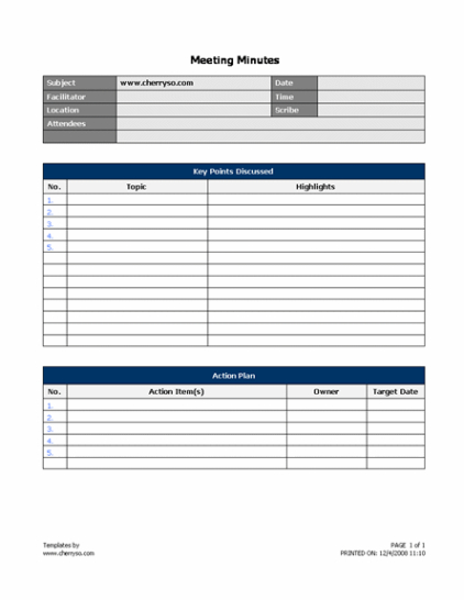 Printable Board Meeting Minutes With Action Items Template Doc