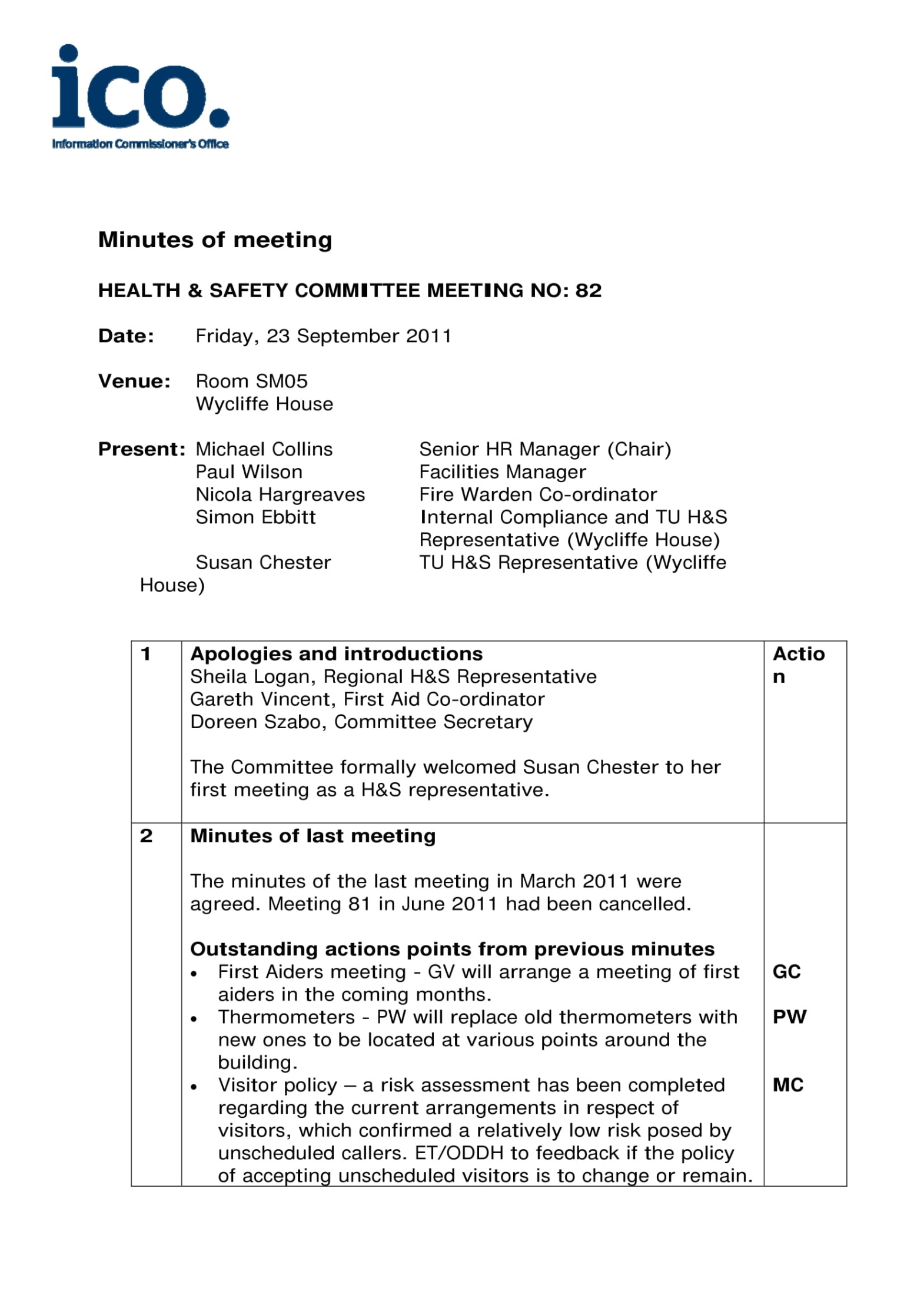 Printable Board Meeting Minutes With Action Items Template Example